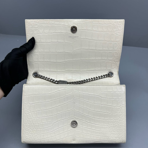 Yves Saint Laurent Medium Kate Crossbody Bag Calfskin Crocodile Embossed White