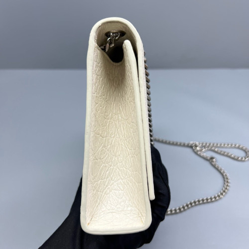 Yves Saint Laurent Medium Kate Crossbody Bag Calfskin Crocodile Embossed White