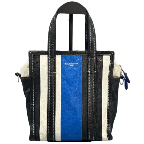 Balenciaga Xs Bazar Shopper Tote Arena Lambskin Black White Blue
