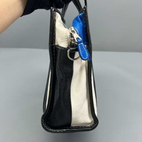 Balenciaga Xs Bazar Shopper Tote Arena Lambskin Black White Blue