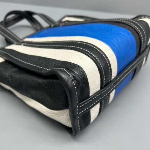 Balenciaga Xs Bazar Shopper Tote Arena Lambskin Black White Blue