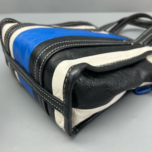 Balenciaga Xs Bazar Shopper Tote Arena Lambskin Black White Blue