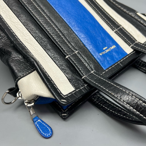 Balenciaga Xs Bazar Shopper Tote Arena Lambskin Black White Blue