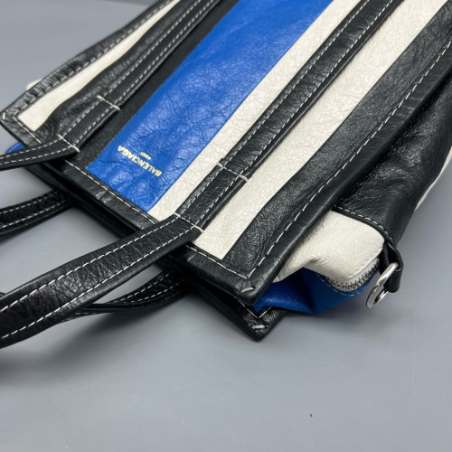 Balenciaga Xs Bazar Shopper Tote Arena Lambskin Black White Blue