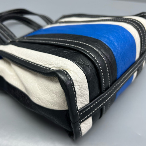Balenciaga Xs Bazar Shopper Tote Arena Lambskin Black White Blue