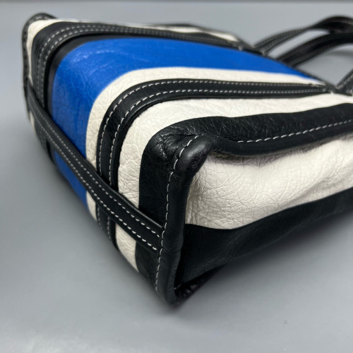 Balenciaga Xs Bazar Shopper Tote Arena Lambskin Black White Blue