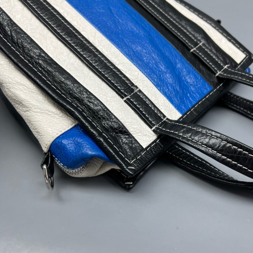 Balenciaga Xs Bazar Shopper Tote Arena Lambskin Black White Blue