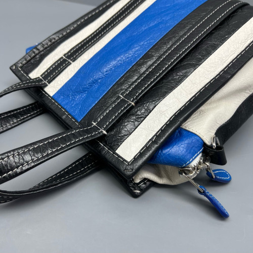 Balenciaga Xs Bazar Shopper Tote Arena Lambskin Black White Blue