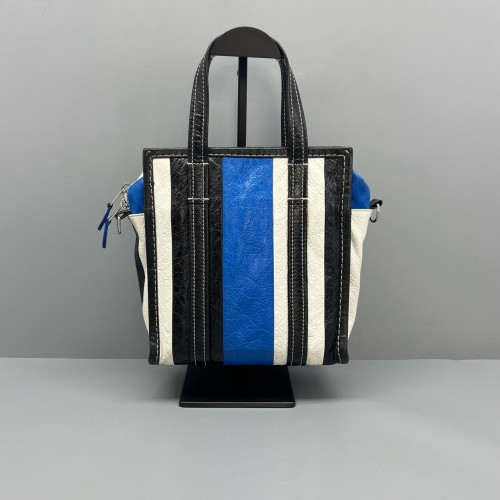Balenciaga Xs Bazar Shopper Tote Arena Lambskin Black White Blue