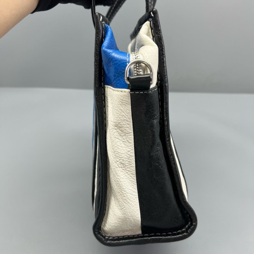 Balenciaga Xs Bazar Shopper Tote Arena Lambskin Black White Blue