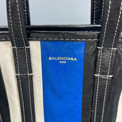 Balenciaga Xs Bazar Shopper Tote Arena Lambskin Black White Blue