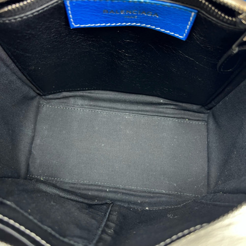 Balenciaga Xs Bazar Shopper Tote Arena Lambskin Black White Blue