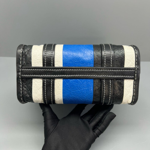 Balenciaga Xs Bazar Shopper Tote Arena Lambskin Black White Blue