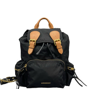 Burberry Medium Rucksack Backpack Nylon Calfskin Black Brown