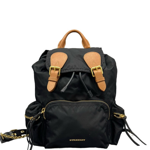 Burberry Medium Rucksack Backpack Nylon Calfskin Black Brown