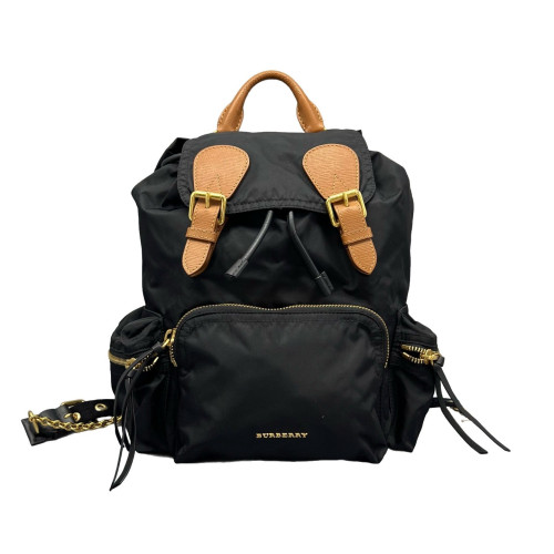 Burberry Medium Rucksack Backpack Nylon Calfskin Black Brown