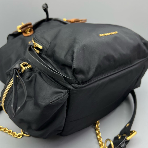 Burberry Medium Rucksack Backpack Nylon Calfskin Black Brown