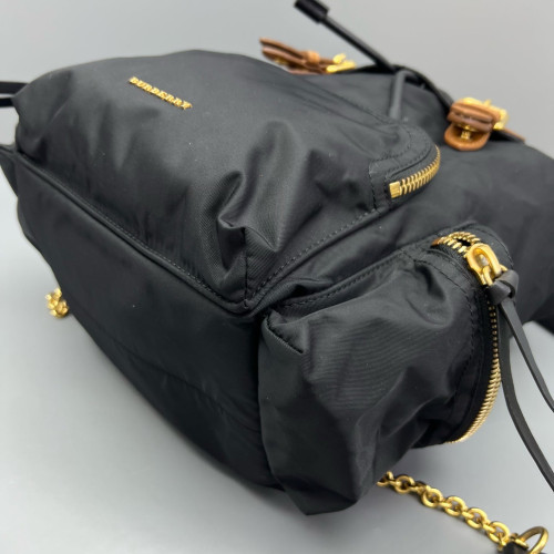 Burberry Medium Rucksack Backpack Nylon Calfskin Black Brown