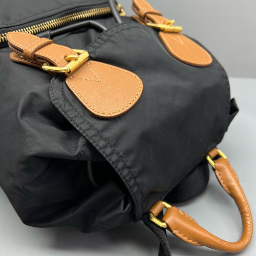 Burberry Medium Rucksack Backpack Nylon Calfskin Black Brown