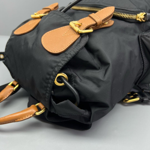 Burberry Medium Rucksack Backpack Nylon Calfskin Black Brown