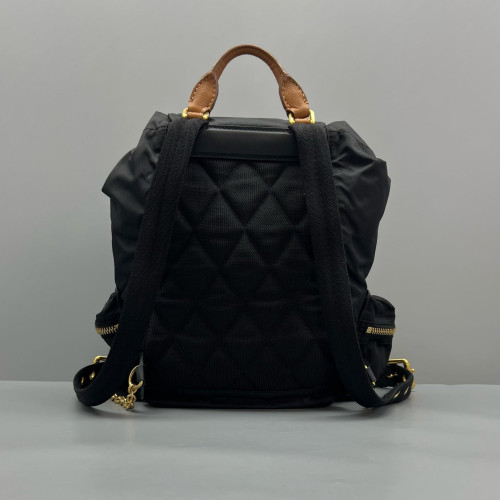 Burberry Medium Rucksack Backpack Nylon Calfskin Black Brown