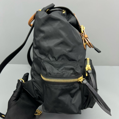 Burberry Medium Rucksack Backpack Nylon Calfskin Black Brown
