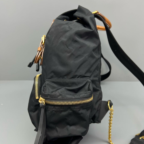 Burberry Medium Rucksack Backpack Nylon Calfskin Black Brown