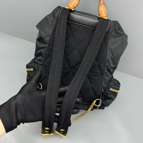 Burberry Medium Rucksack Backpack Nylon Calfskin Black Brown