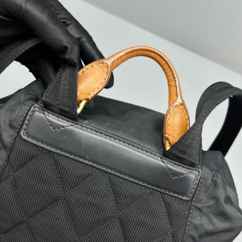 Burberry Medium Rucksack Backpack Nylon Calfskin Black Brown