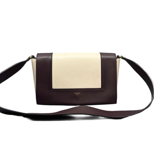 Celine Medium Frame Shoulder Bag Calfskin White Burgundy