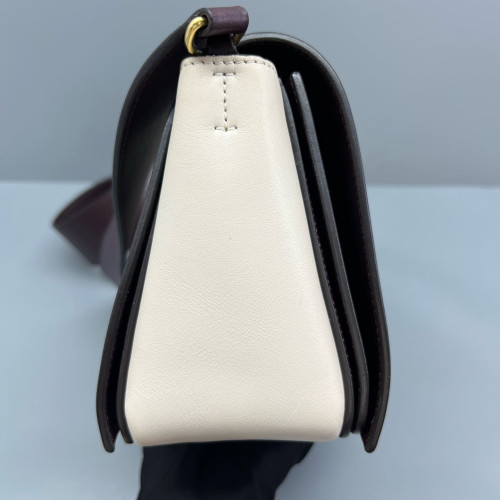 Celine Medium Frame Shoulder Bag Calfskin White Burgundy
