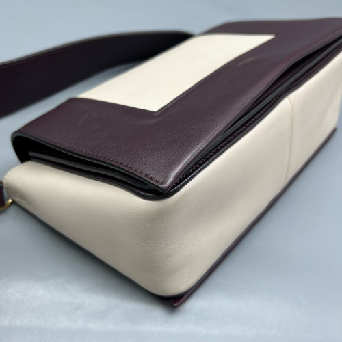 Celine Medium Frame Shoulder Bag Calfskin White Burgundy