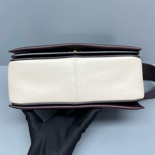 Celine Medium Frame Shoulder Bag Calfskin White Burgundy