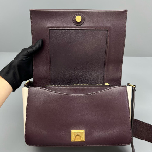 Celine Medium Frame Shoulder Bag Calfskin White Burgundy