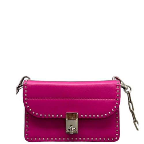 Valentino Rockstud Accordion Bag Calfskin Magenta