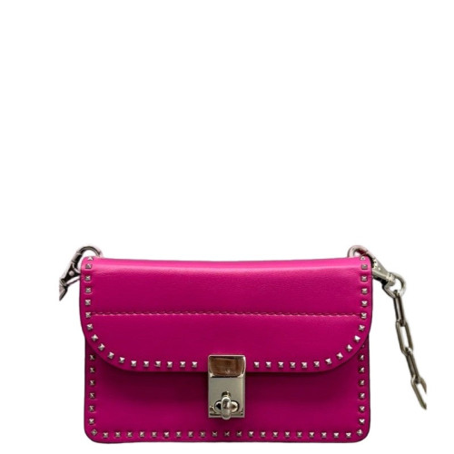 Valentino Rockstud Accordion Bag Calfskin Magenta