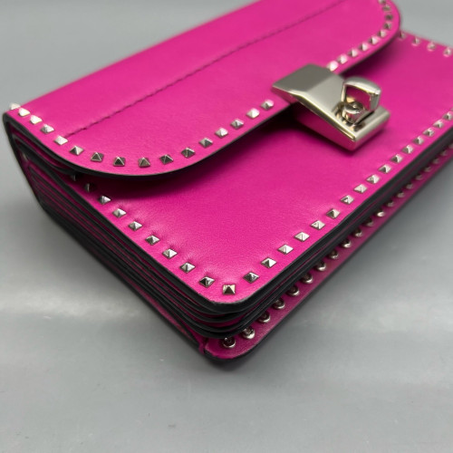 Valentino Rockstud Accordion Bag Calfskin Magenta