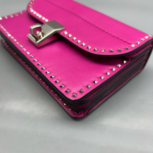 Valentino Rockstud Accordion Bag Calfskin Magenta