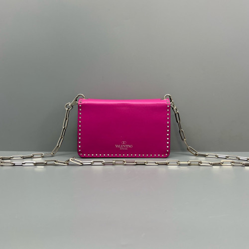 Valentino Rockstud Accordion Bag Calfskin Magenta
