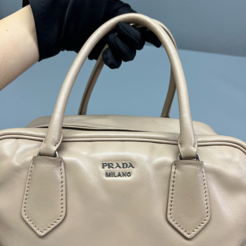 Prada Boston Bag Calfskin Natural Tan