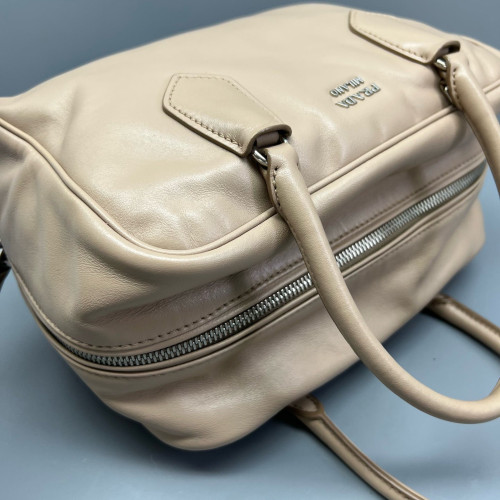 Prada Boston Bag Calfskin Natural Tan