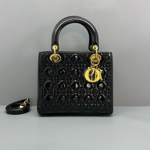 Dior Medium Lady Dior Patent Calfskin Black