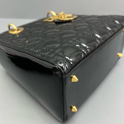 Dior Medium Lady Dior Patent Calfskin Black