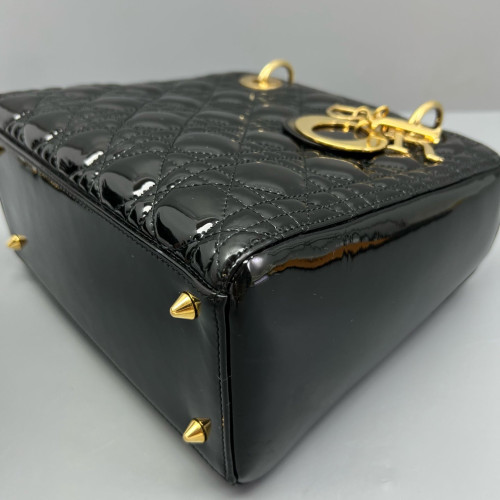 Dior Medium Lady Dior Patent Calfskin Black