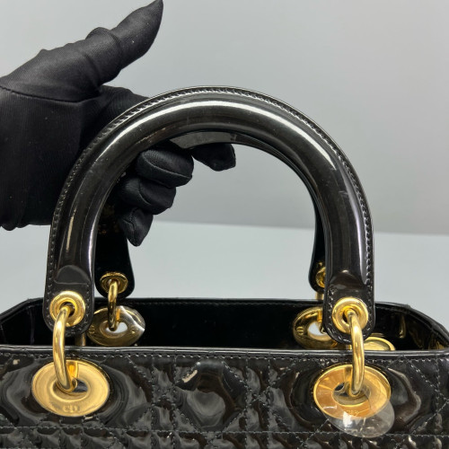 Dior Medium Lady Dior Patent Calfskin Black