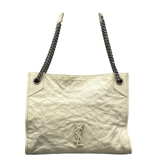 Yves Saint Laurent Medium Niki Shopping Tote Pull Up Leather White