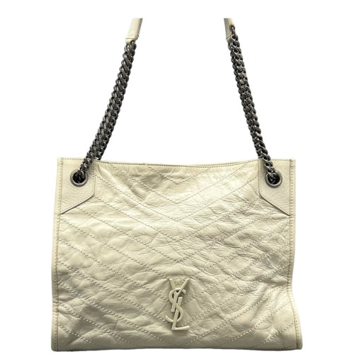 Yves Saint Laurent Medium Niki Shopping Tote Pull Up Leather White