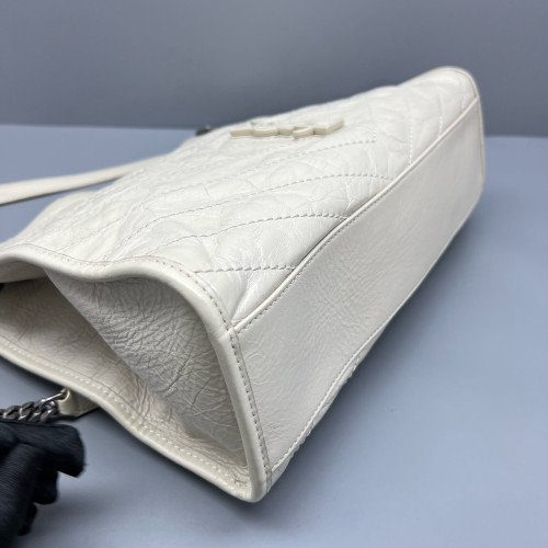 Yves Saint Laurent Medium Niki Shopping Tote Pull Up Leather White