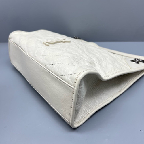 Yves Saint Laurent Medium Niki Shopping Tote Pull Up Leather White
