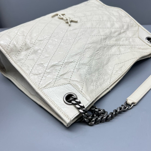 Yves Saint Laurent Medium Niki Shopping Tote Pull Up Leather White